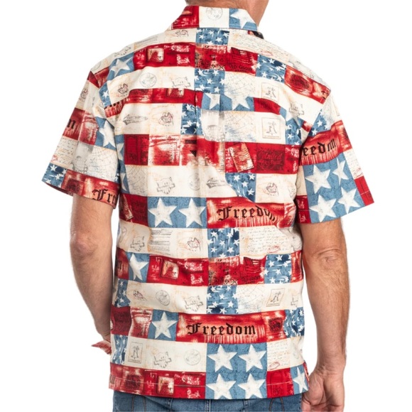 The Flag Shirt NWT Men's Freedom Patriotic Hawaiian Shirt Red Blue White - 3XL - Picture 5 of 8